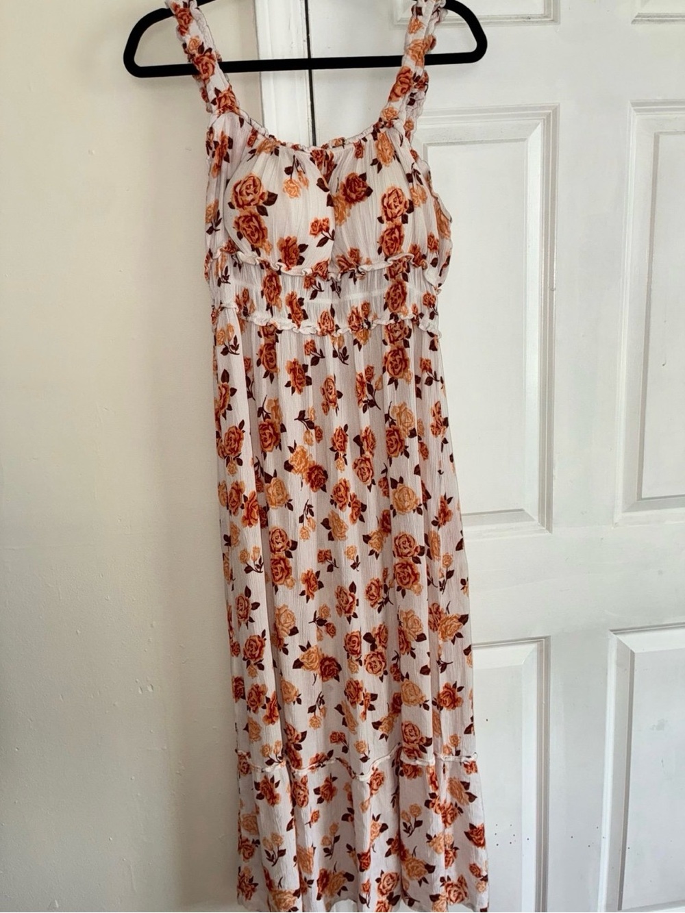 Floral White and Rust Maxi Dress - Brand Unknown
